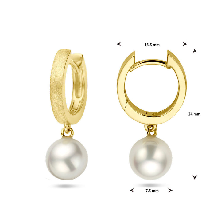 drop earrings pearl scratched 14K yellow gold