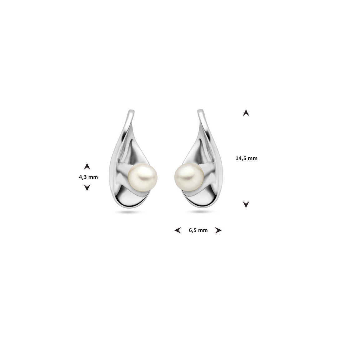 ear studs pearl silver rhodium plated