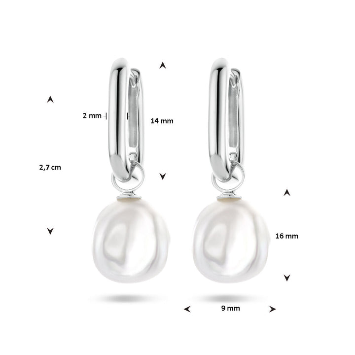 earrings paper clip baroque pearl silver rhodium plated