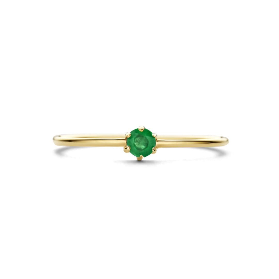 ring with birthstone emerald May 14K yellow gold