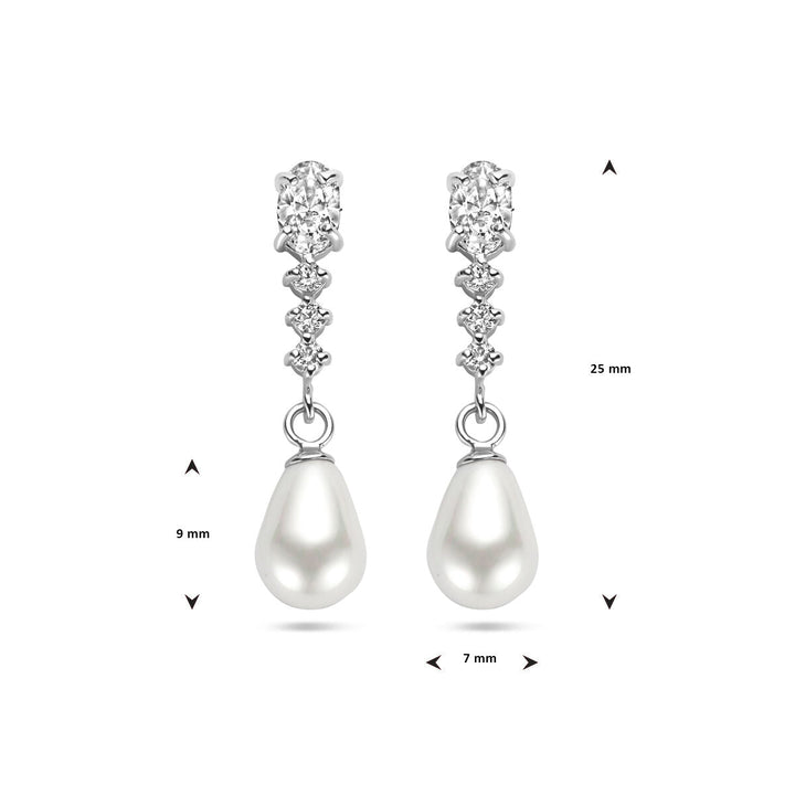 zirconia and pearl silver rhodium plated earrings