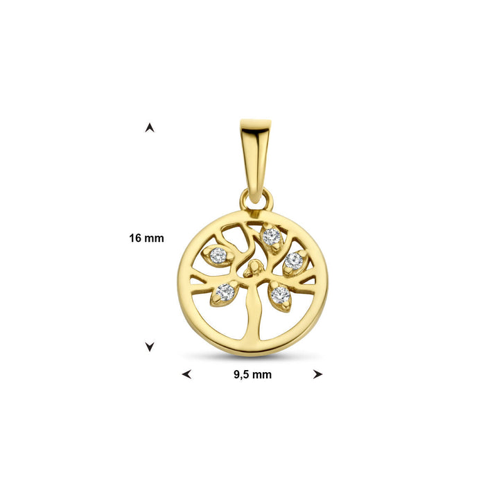 hanger levensboom zirkonia 14K geelgoud