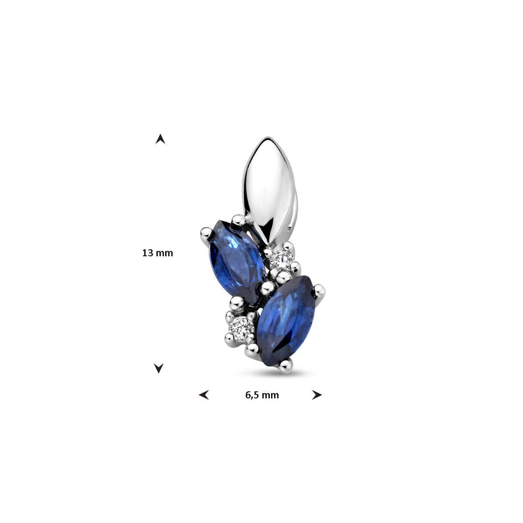 hanger saffier en diamant 0.02ct h p1 14K witgoud