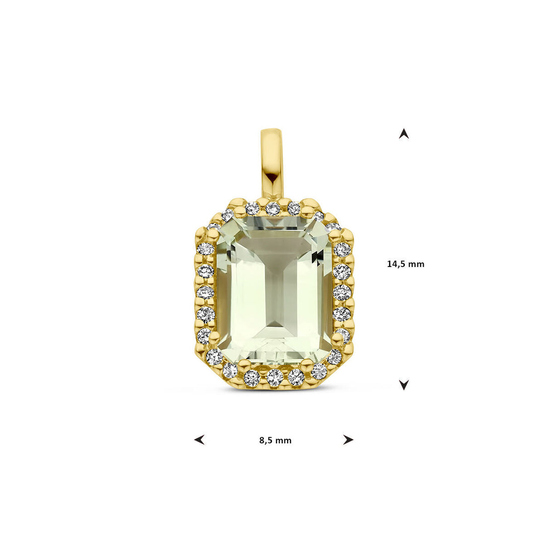 hanger groen amethist en diamant 0.10ct h si halo 14K geelgoud