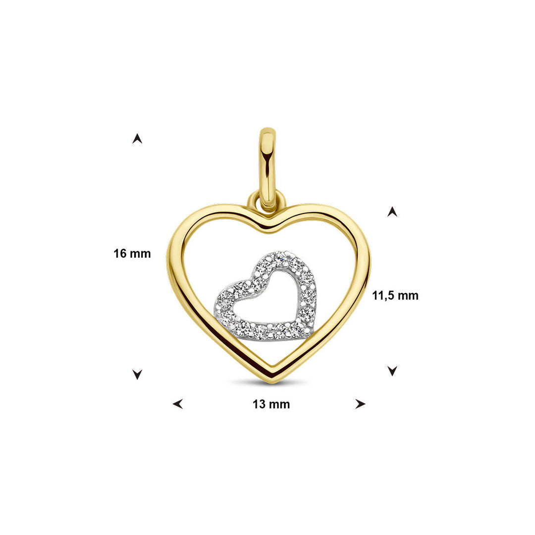 pendant hearts zirconia 14K bicolor gold yellow/white