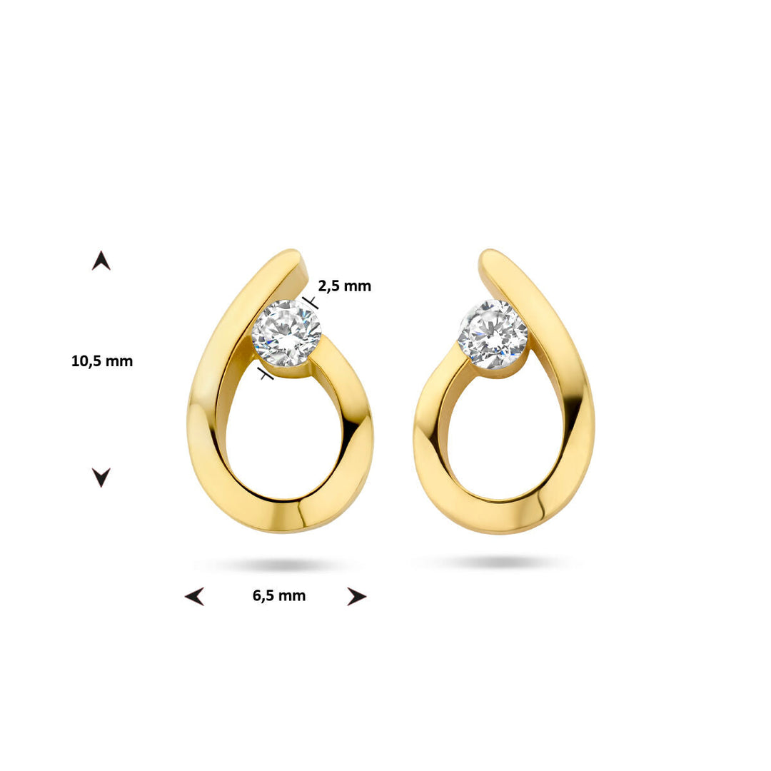 ear studs drop zirconia 14K yellow gold