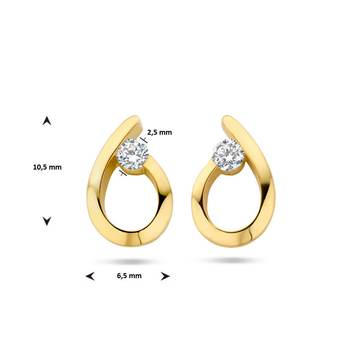 ear studs drop zirconia 14K yellow gold