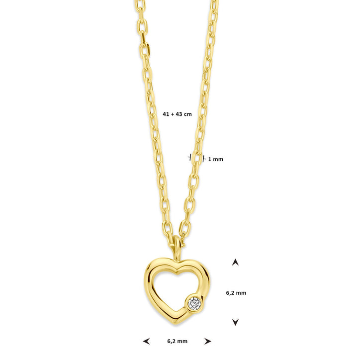 Gold ladies necklace heart and diamond 14K