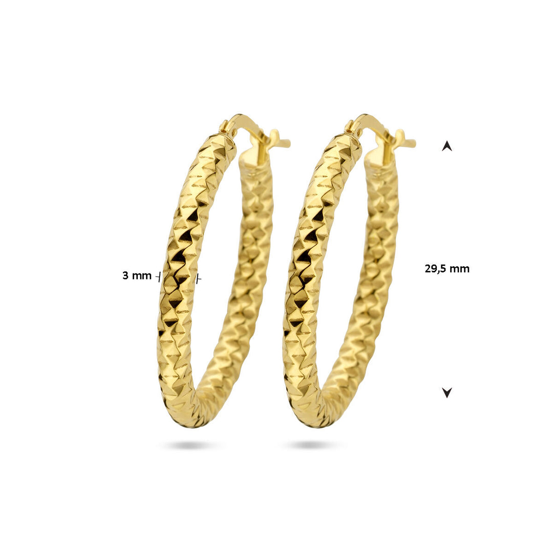 earrings 3.0 mm round tube diamond-plated 1 micron silver gold-plated (yellow)