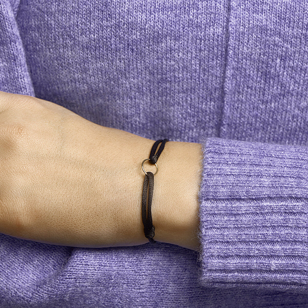 bracelet satin round 14K gold with rubber/nylon/leather