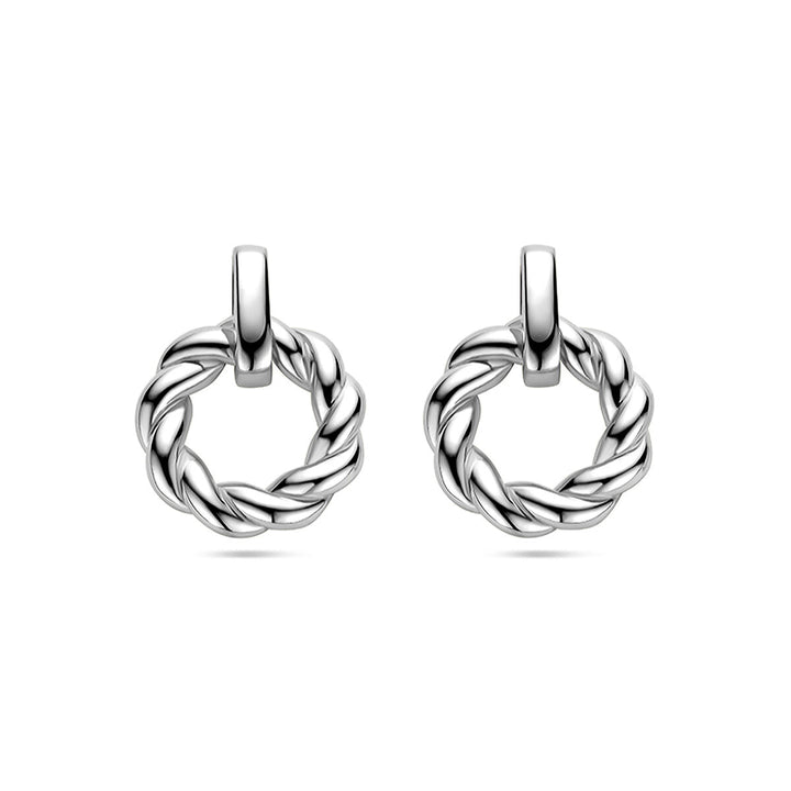 circle earrings twisted silver rhodium plated