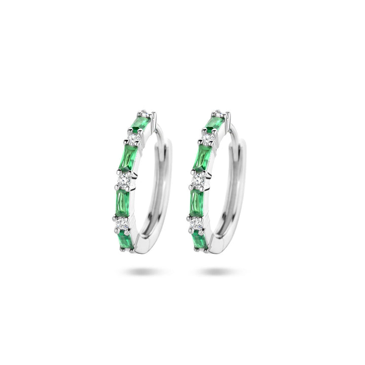 drop earrings green and white zirconia silver rhodium plated