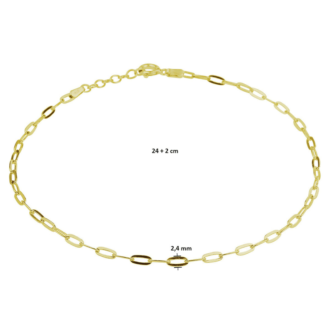 anklet anchor 2.4 mm 24 + 2 cm 3 micron silver gold plated (yellow)