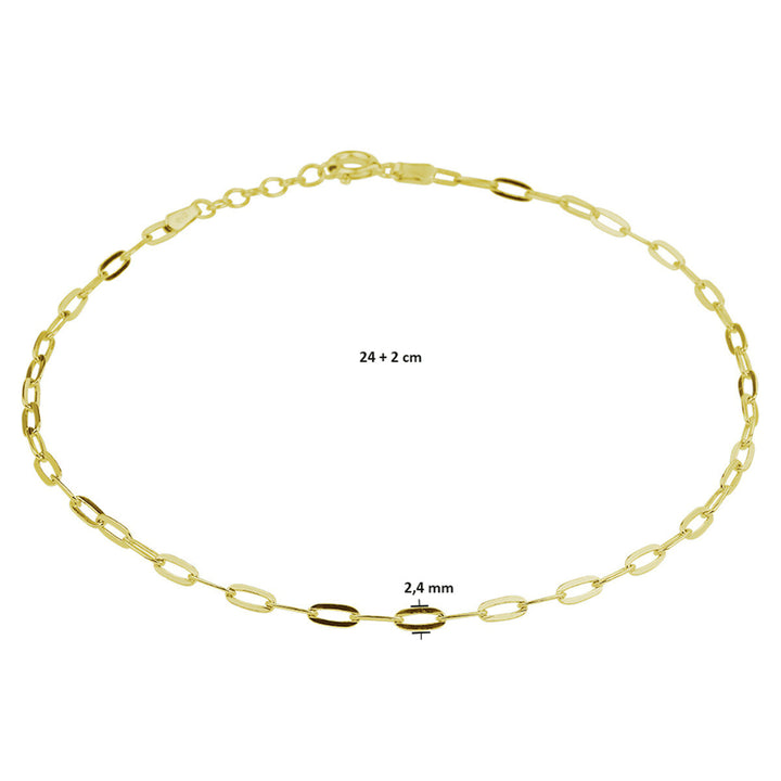 anklet anchor 2.4 mm 24 + 2 cm 3 micron silver gold plated (yellow)
