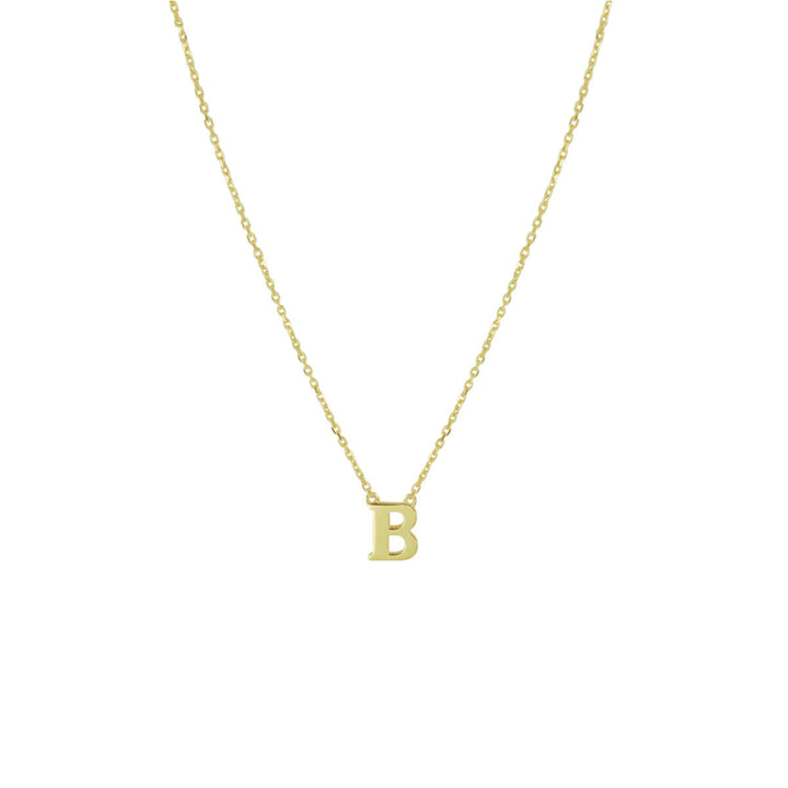 De Gouden dames ketting letter 14K van Van der Kooij Collectie: een 14k geelgouden anker collier met centrale gepersonaliseerde letterhanger, perfect cadeau voor dames en stijlvol gepresenteerd tegen een witte achtergrond.