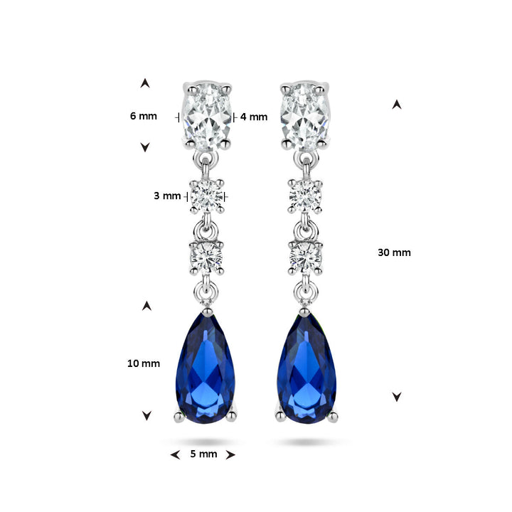 earrings sapphire colored zirconia silver rhodium plated