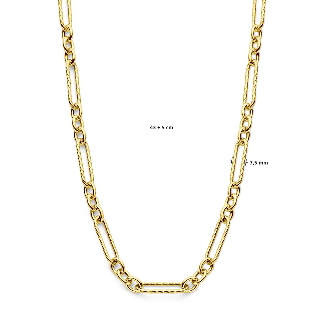 necklace 7.5 mm 43 + 5 cm 3 micron silver gold plated (yellow)