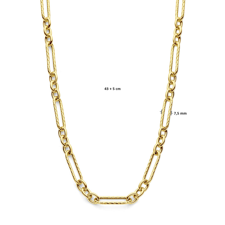 necklace 7.5 mm 43 + 5 cm 3 micron silver gold plated (yellow)