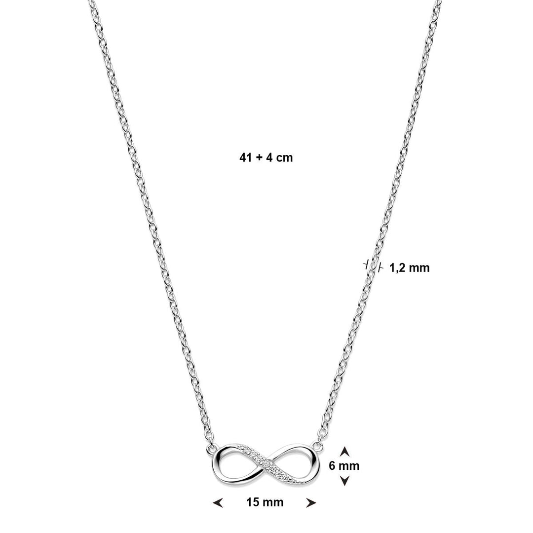 Zilveren ketting dames infinity zirkonia gerhodineerd
