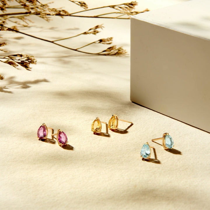 ear studs pink topaz 14K yellow gold