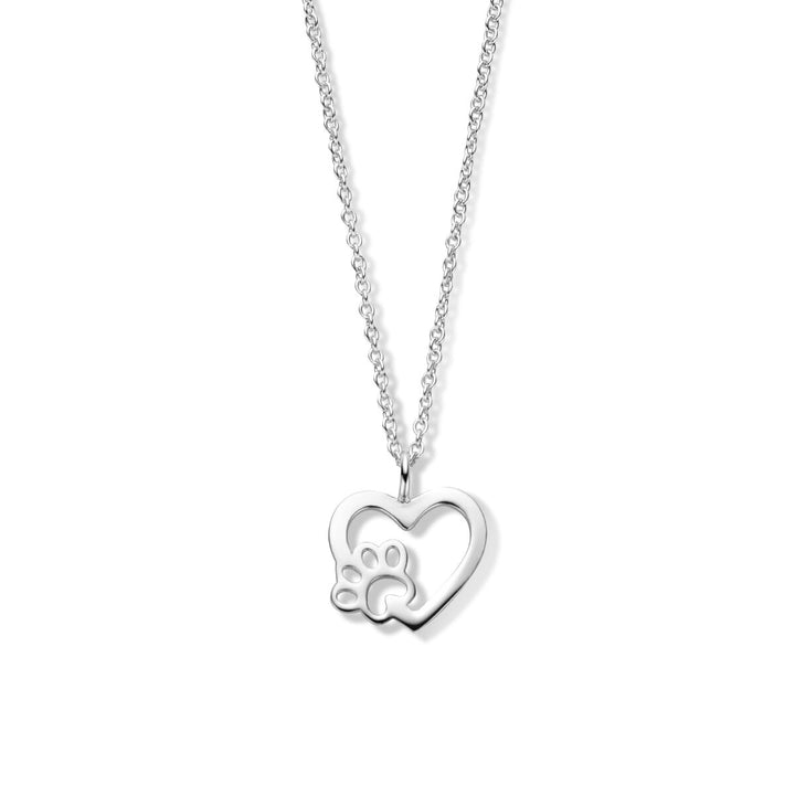necklace heart dog paw 41 + 4 cm silver rhodium plated