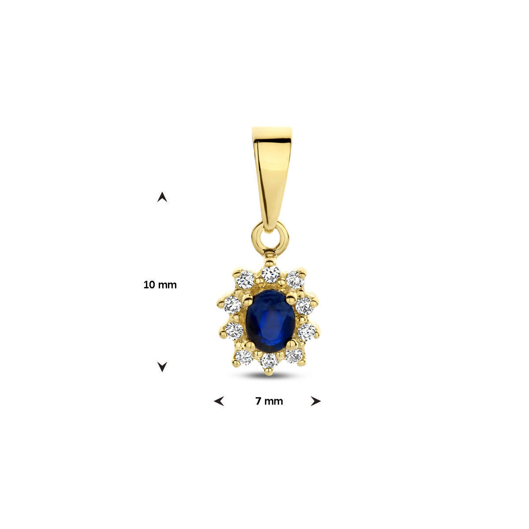 pendant sapphire and zirconia halo 14K yellow gold