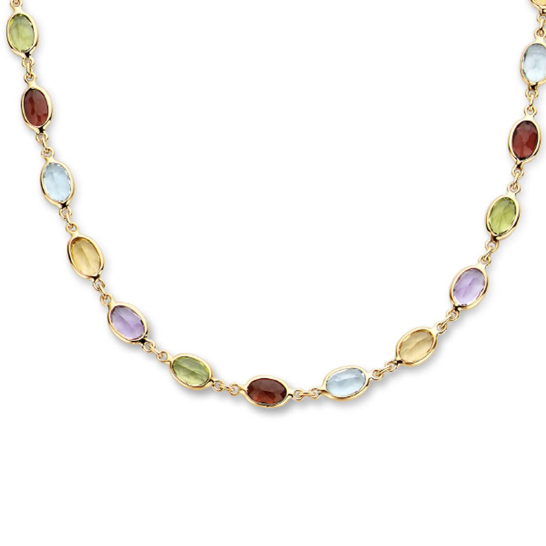 De Van der Kooij Collectie Gouden dames ketting natuurlijke kleurstenen 14K heeft bezel-set ovale edelstenen in rood, groen, blauw, geel en paars voor een luxe uitstraling die levendige kleur toevoegt aan elke outfit.