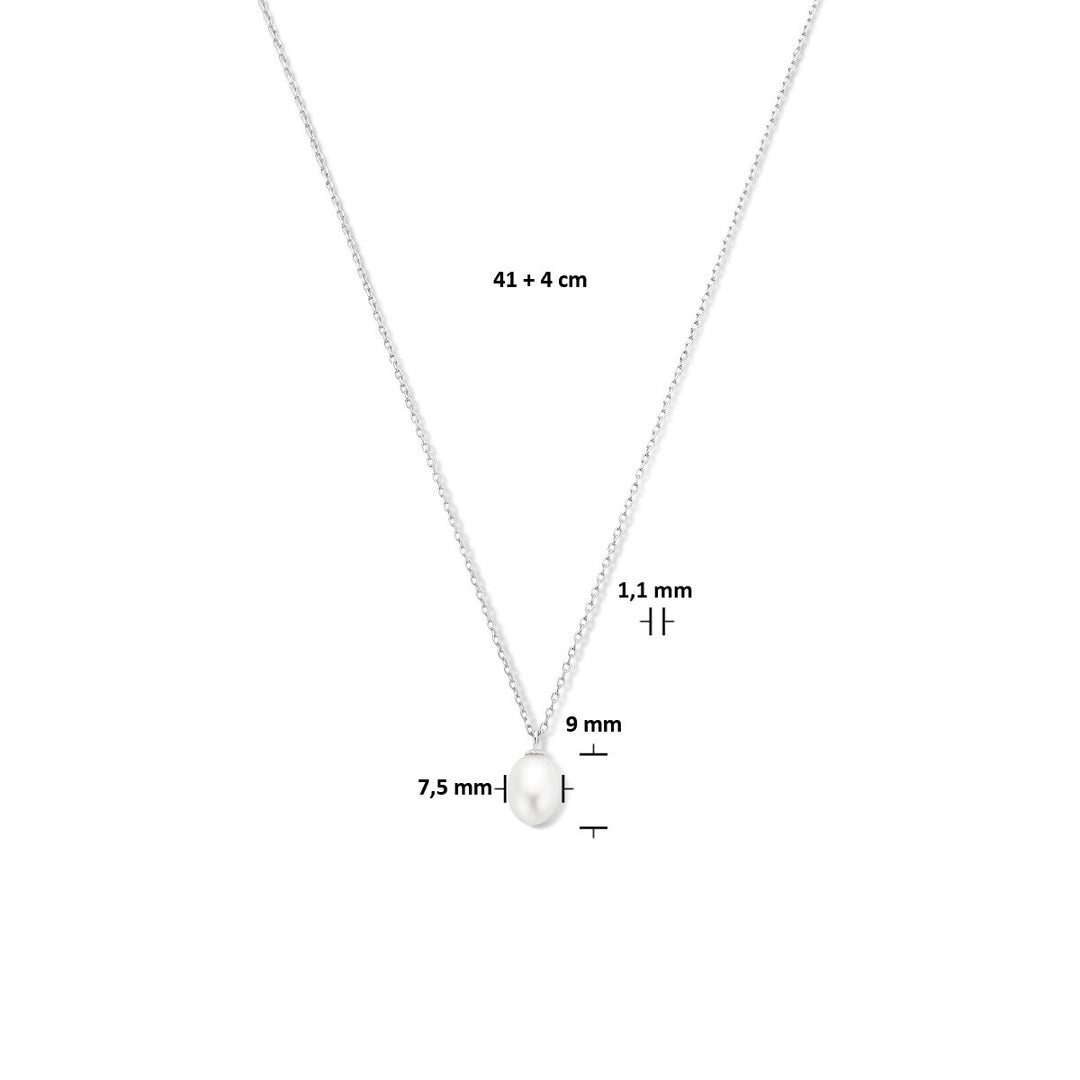 necklace pearl 41 + 4 cm silver rhodium plated