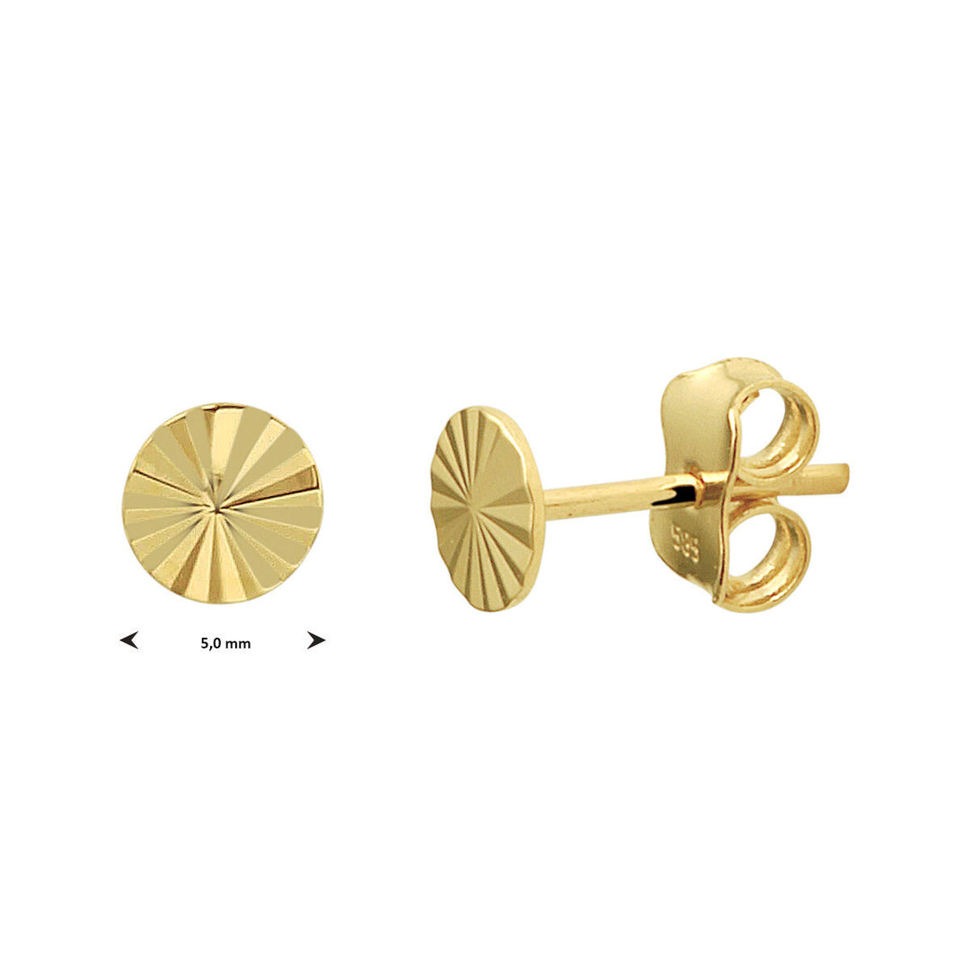 ear studs round diamond-plated 14K yellow gold