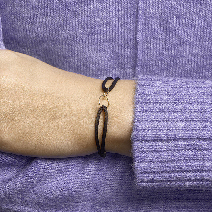 bracelet satin rounds 14K gold with rubber/nylon/leather