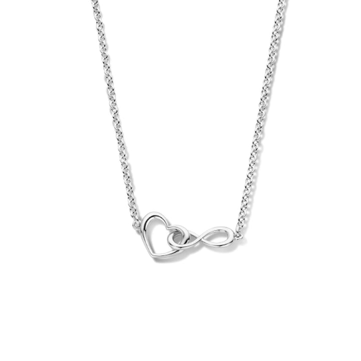 necklace heart and infinity 42 + 3 cm silver rhodium plated