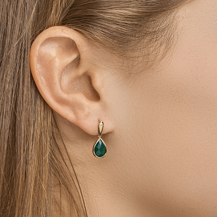 earrings green agate 14K yellow gold