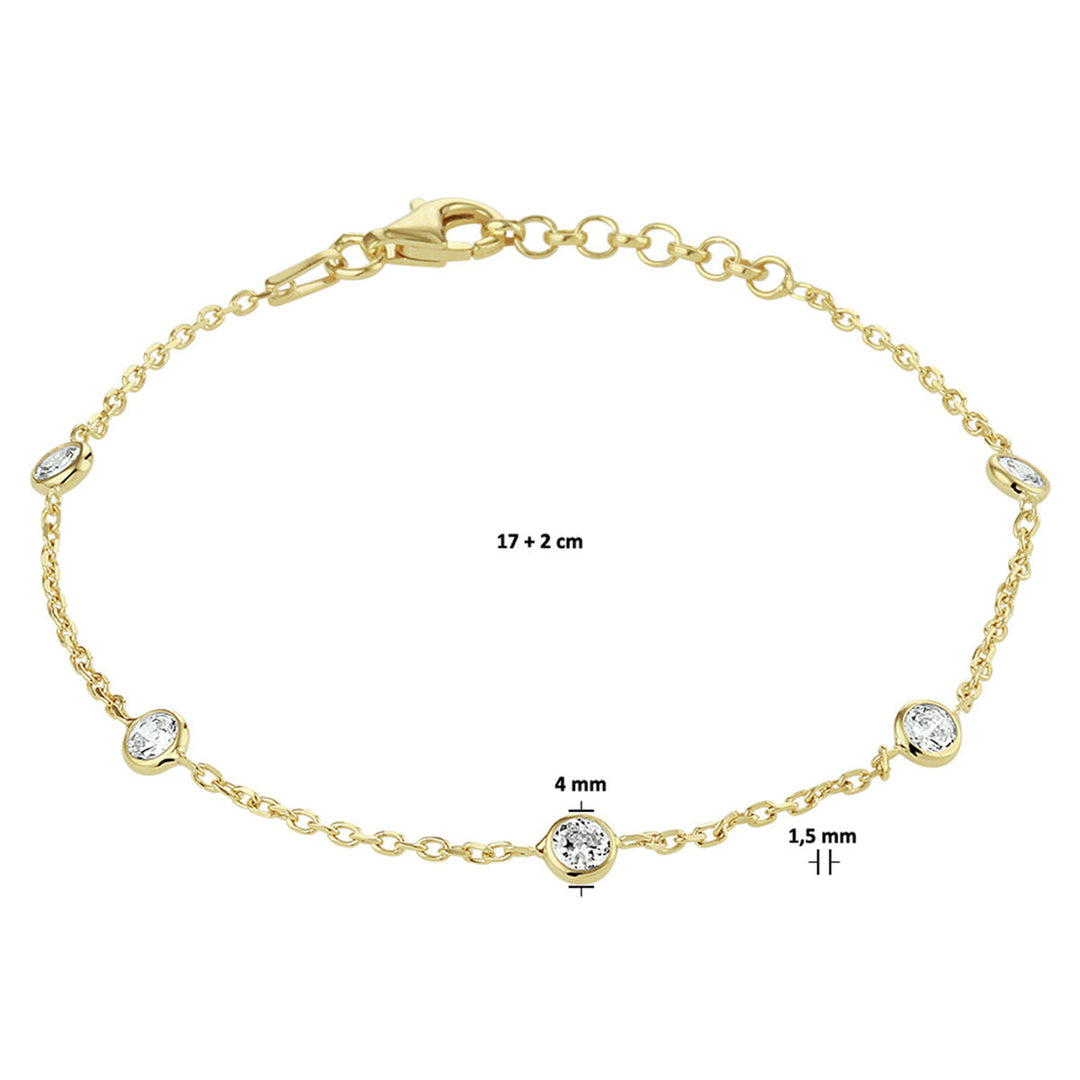 bracelet zirconia 17 + 2 cm 3 micron silver gold plated (yellow)
