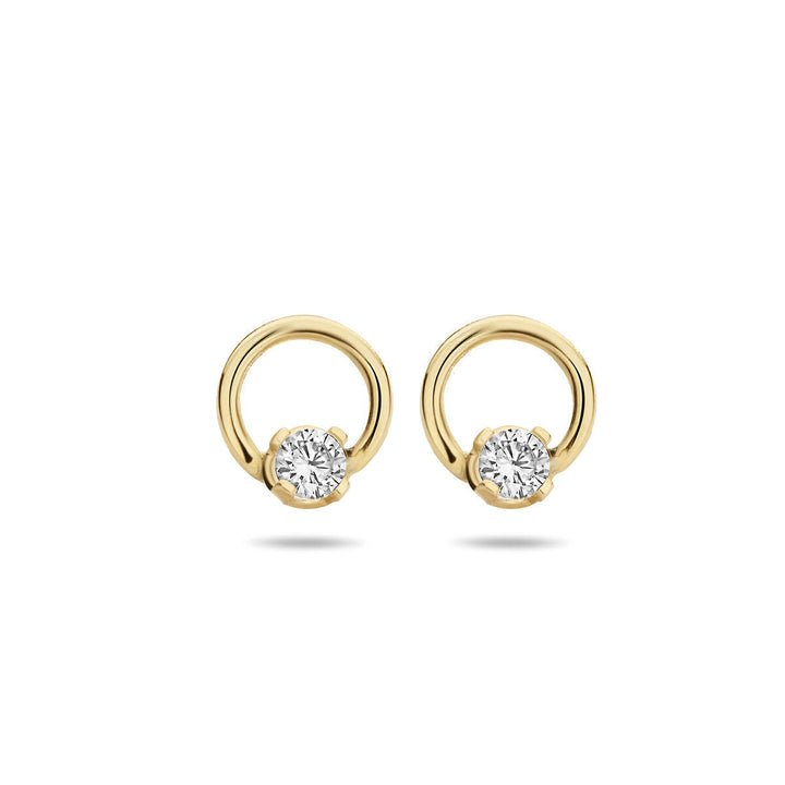 ear studs round zirconia 14K yellow gold