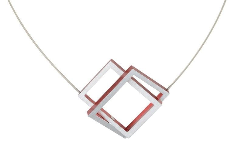 Collier Twee rechthoeken in elkaar Rood C30R