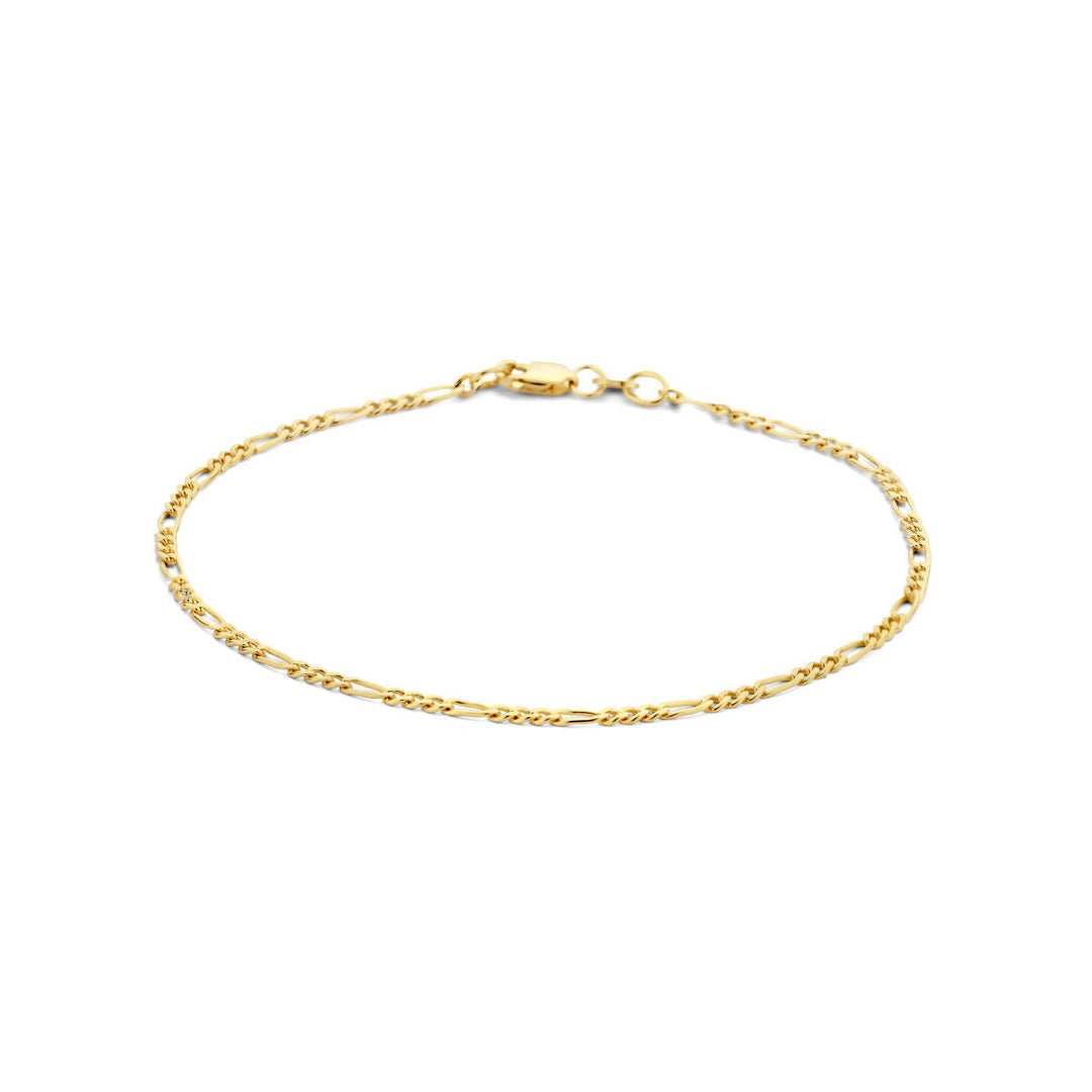 De Van der Kooij Collectie Gouden armband dames figaro 14K is voorzien van een delicate figaro-schakel en karabijnsluiting, afgebeeld op een witte achtergrond.