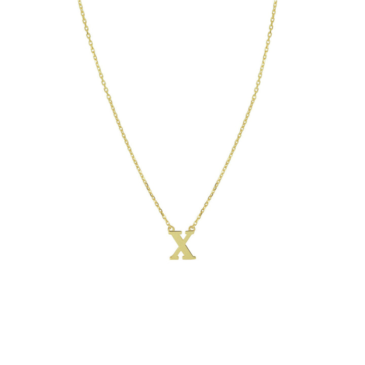 De Van der Kooij Collectie Gouden dames ketting letter 14K heeft een delicaat gouden anker collier met een letter X hanger, ideaal als een gepersonaliseerde sieradencadeau dames-gepresenteerd op een effen witte achtergrond.