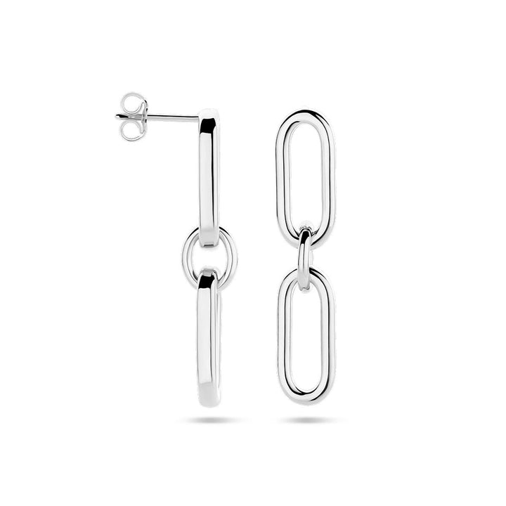 earrings paper clip round tube silver rhodium plated