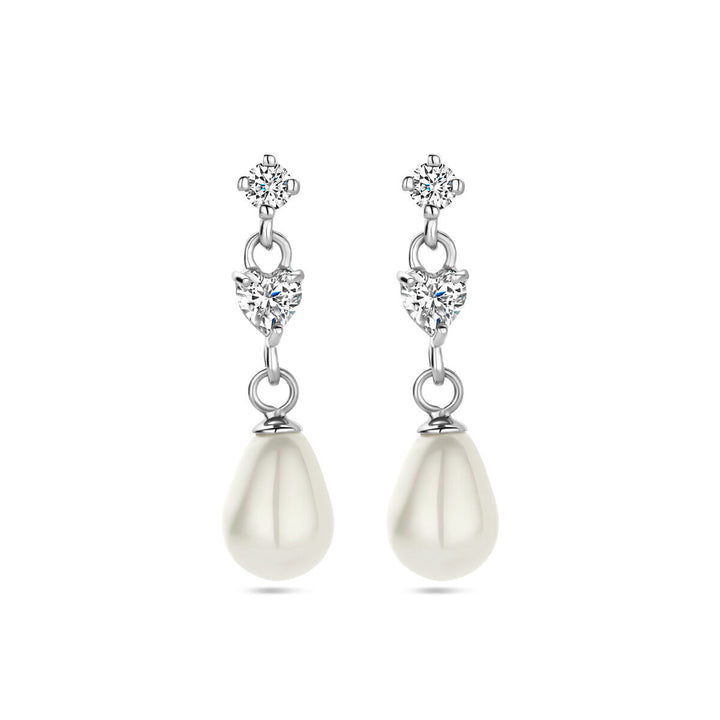 earrings pearl zirconia silver rhodium plated