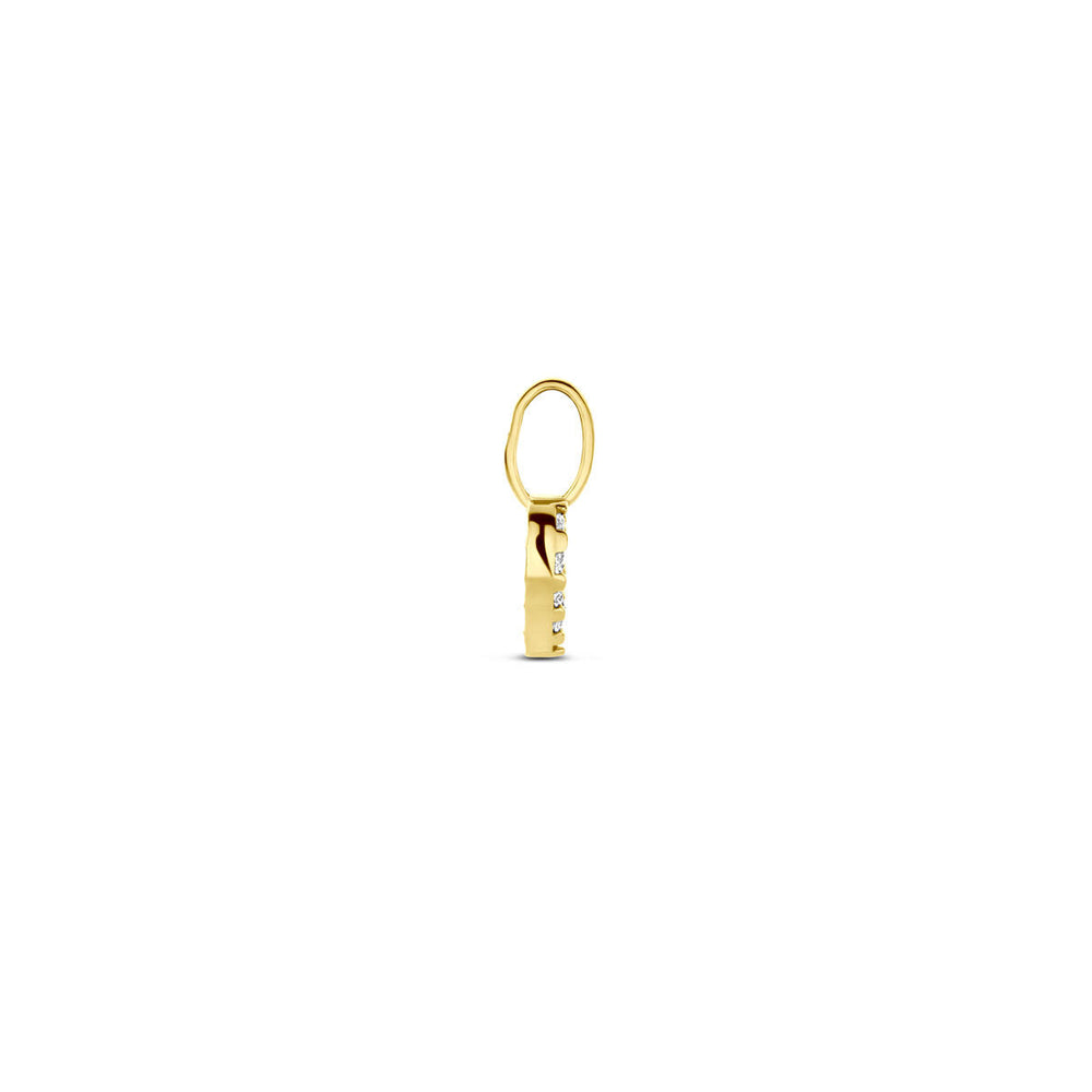 De Van der Kooij Collectie hanger hartje zirkonia 10,5 mm in 14K geelgoud heeft een sprankelend hartvormig ontwerp met zirkonia steentjes, weergegeven tegen een effen witte achtergrond.