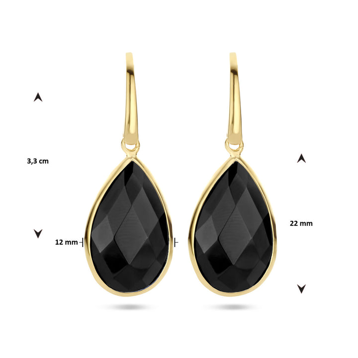 earrings onyx French hook silver gold plated (yellow)