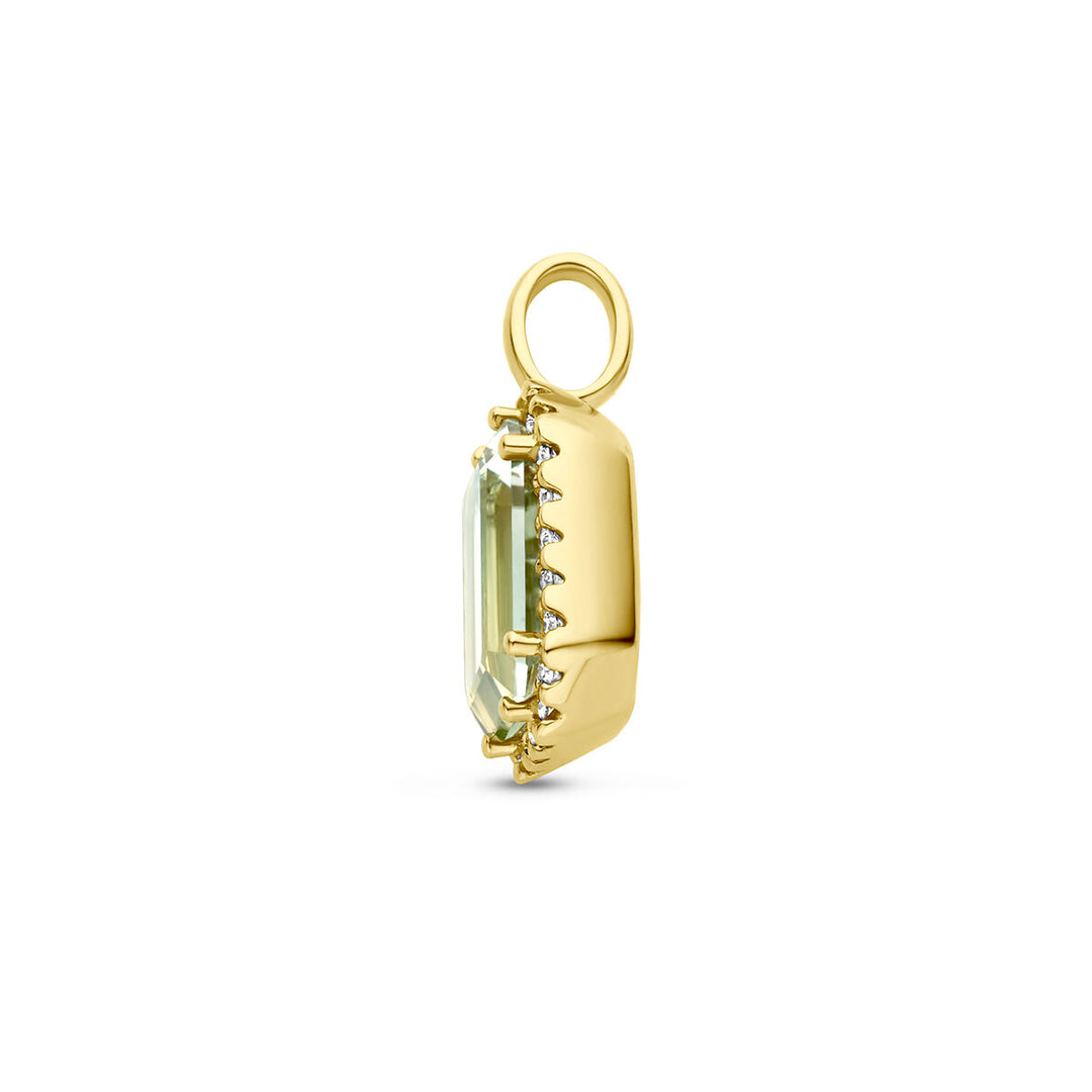 hanger groen amethist en diamant 0.10ct h si halo 18K geelgoud