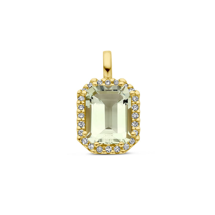hanger groen amethist en diamant 0.10ct h si halo 18K geelgoud