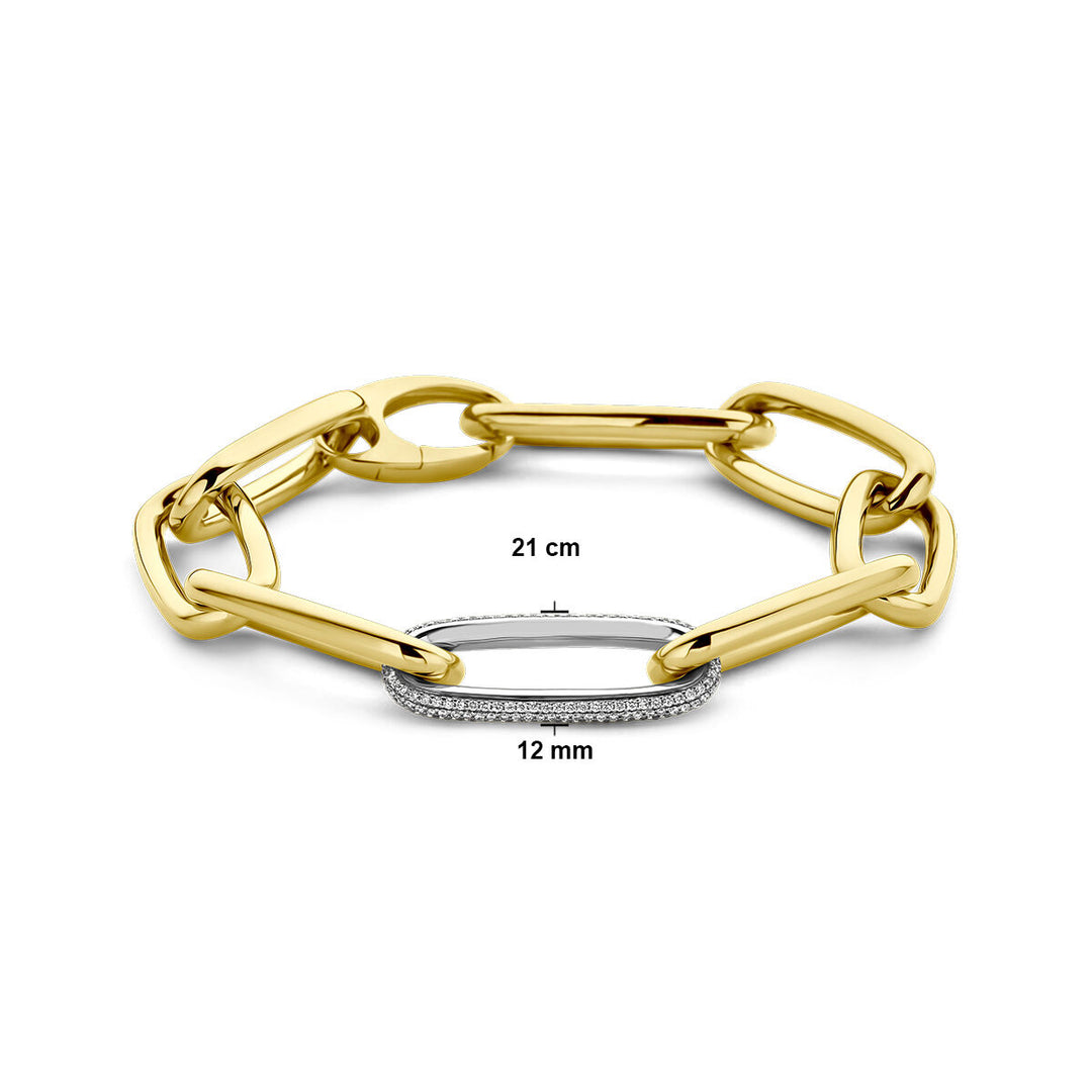 bracelet paper clip diamond 0.76ct g vsi half round tube 12 mm 21 cm 18K bicolor gold yellow/white