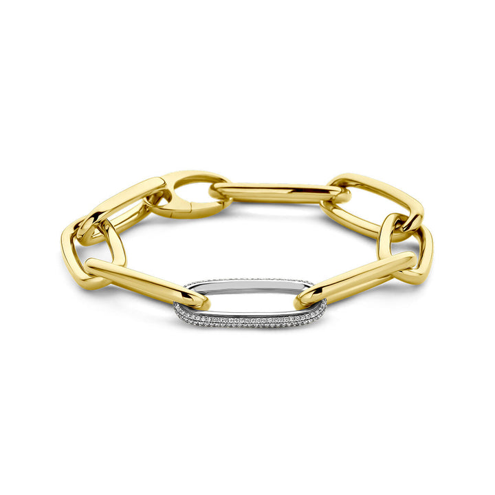 bracelet paper clip diamond 0.76ct g vsi half round tube 12 mm 21 cm 18K bicolor gold yellow/white