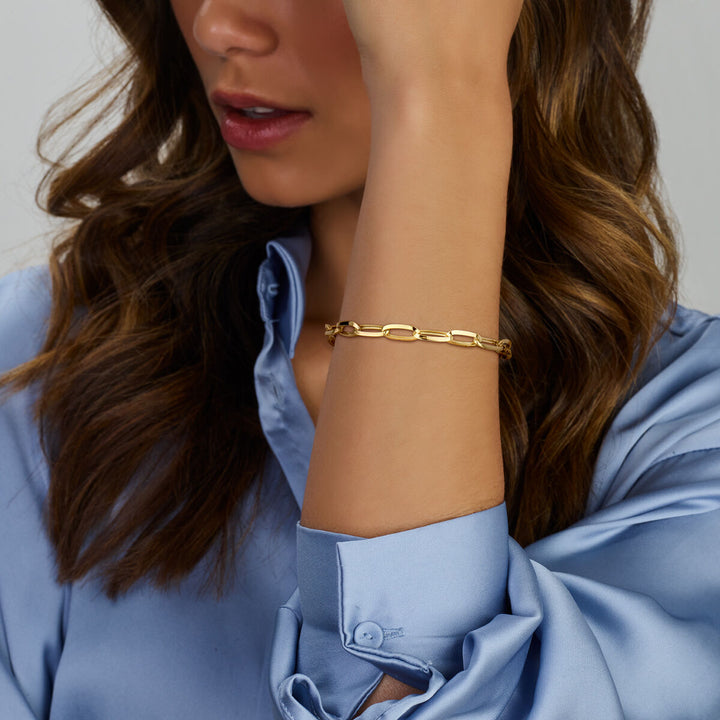 Gold bracelet ladies paper clip pointed tube 14K