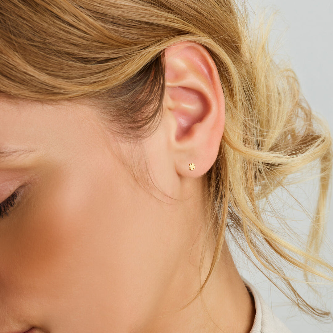 clover ear studs 14K yellow gold