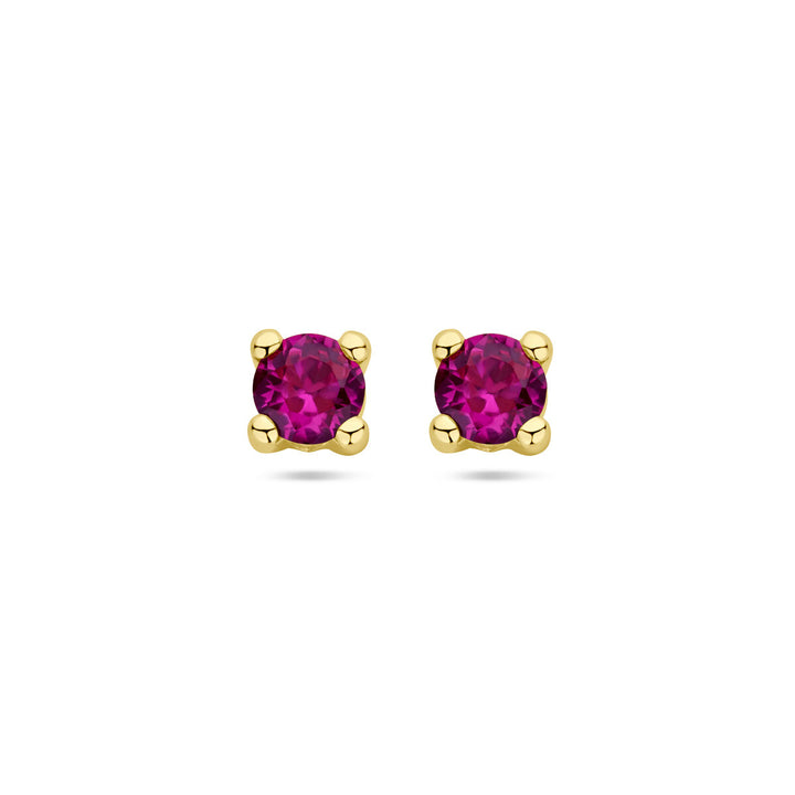 ear studs synth. ruby 14K yellow gold