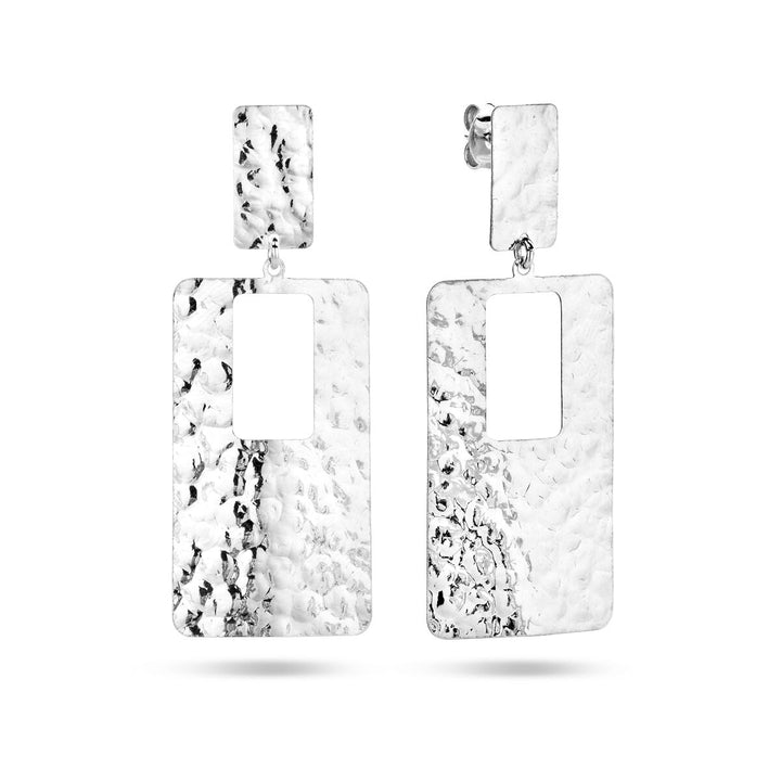 earrings rectangle hammered silver rhodium plated