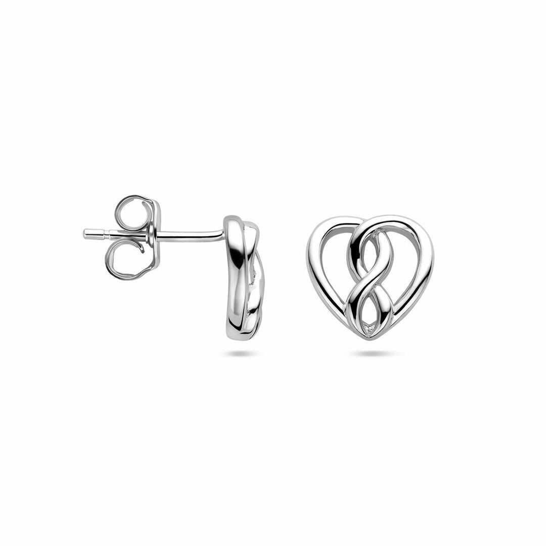 ear studs heart and infinity silver rhodium plated